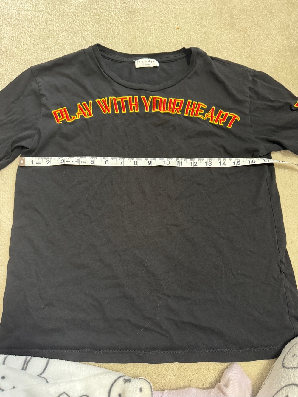 Sandro Black Short-Sleeve Tee with Red and Yellow Chest Script